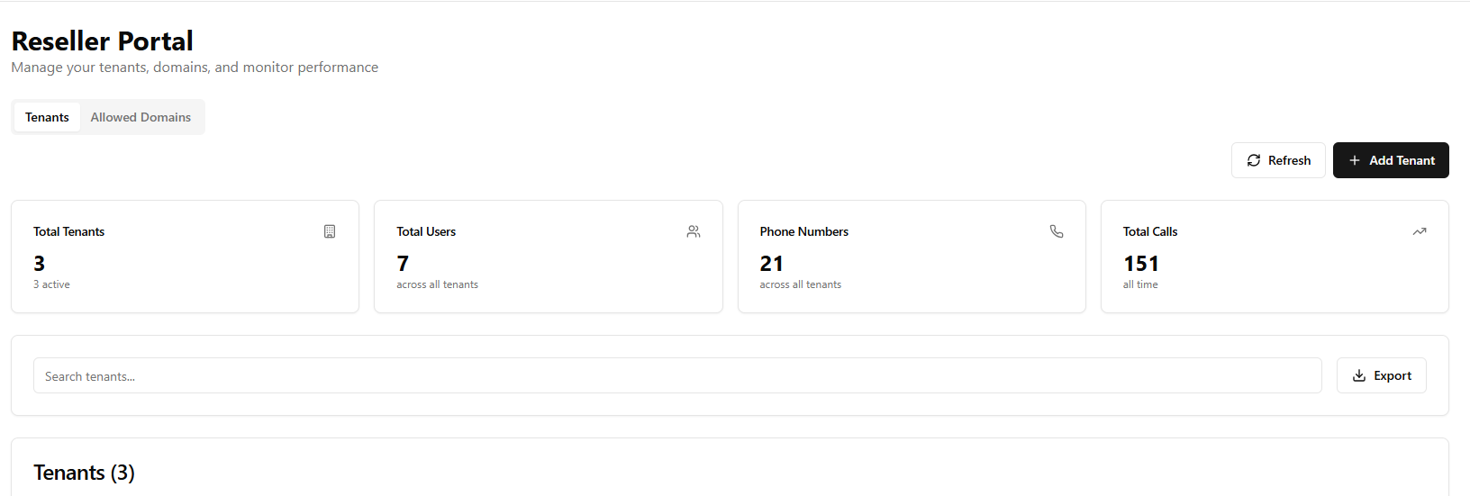 Reseller Portal Dashboard